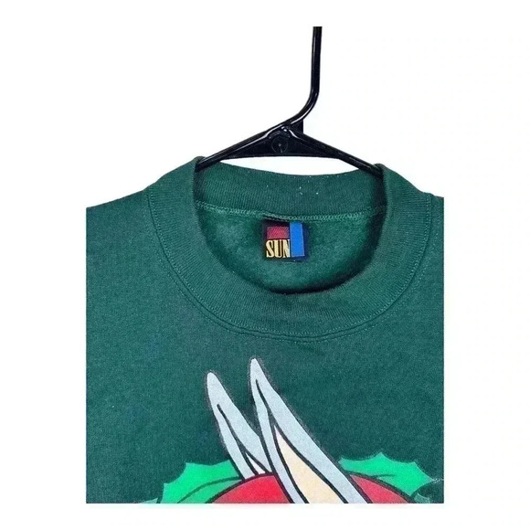 Vintage Christmas Looney Tunes Bugs Bunny Crewneck Size Medium Green 1994 Warner - Picture 6 of 12